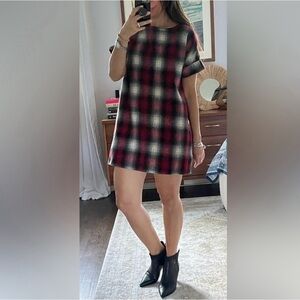 Maje Tartan Plaid Wool Dress Jumper Mod Retro